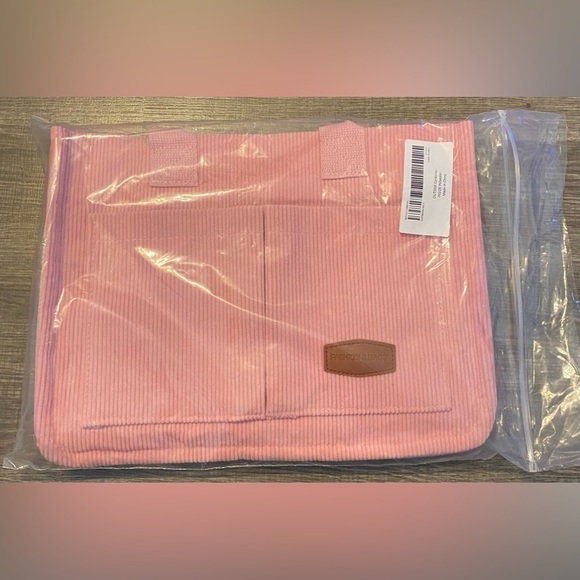 NEW- Womens Corduroy Tote Bag with Pockets Fashion Crossbody Bag. Pink. - Picture 3 of 5